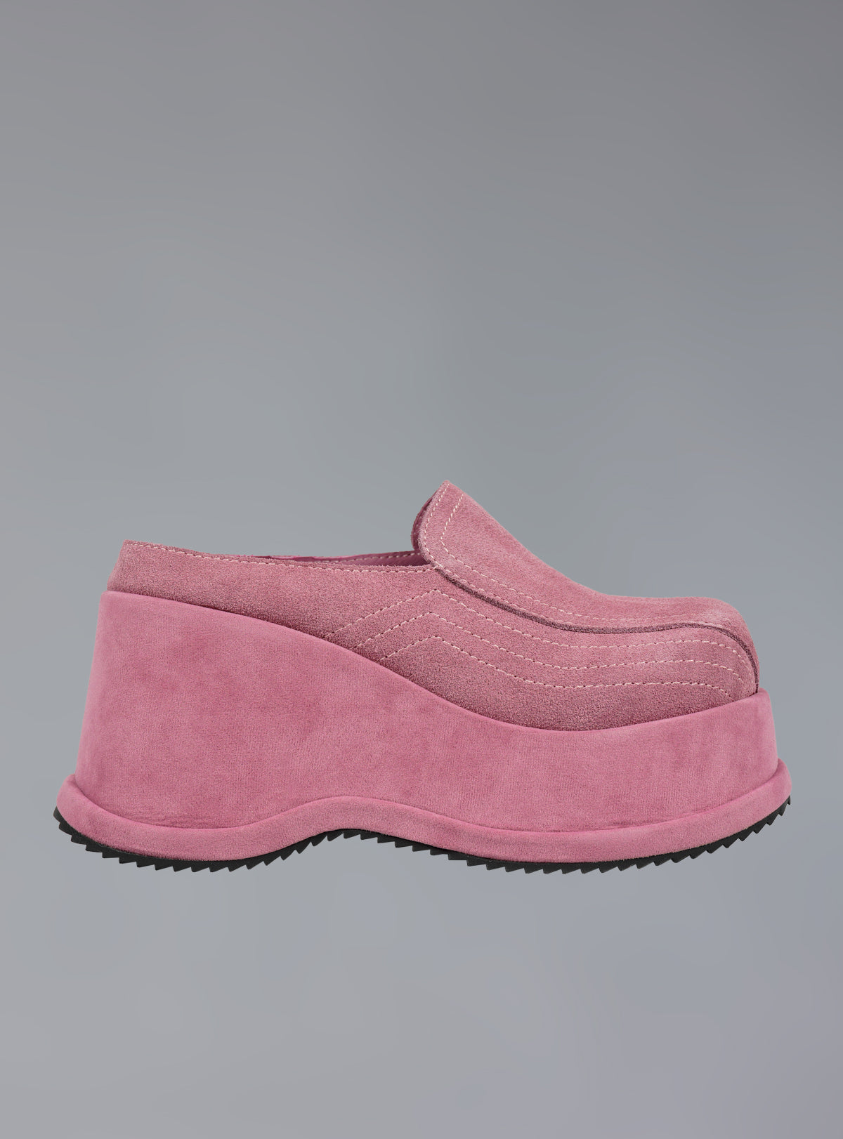 Barbie pink suede platform slip-ons